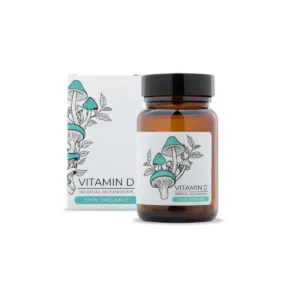 Imaginea prezintă flaconul cu Vitamina D Organică – 60 capsule, formulată cu ingrediente naturale și organice.