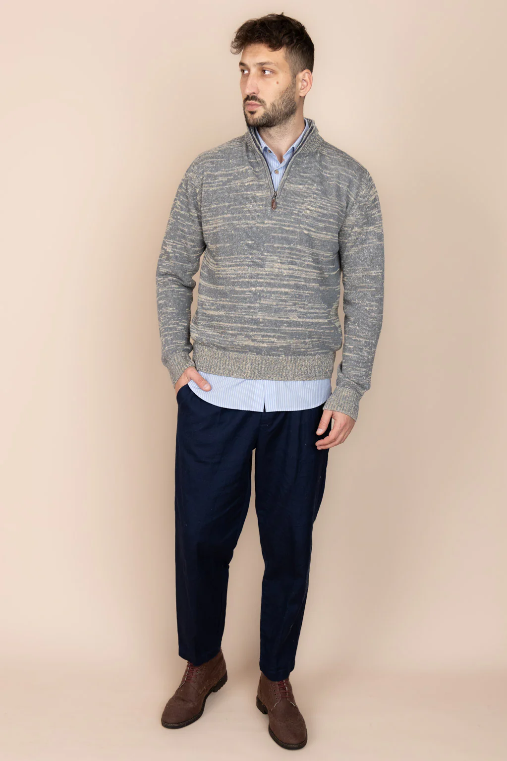 Pulover Rivoli din Canepa si Lana Merino - Stone Blue | De IONESCU