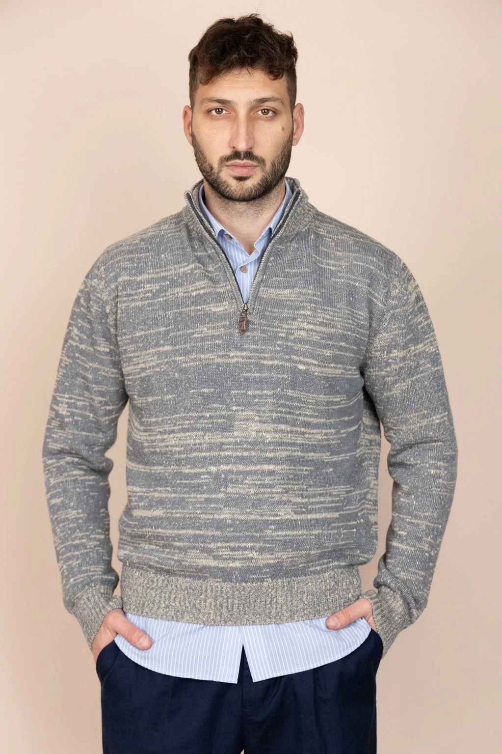 Pulover Rivoli din Cânepă și Lână Merino - Stone Blue | De IONESCU - imagine 2