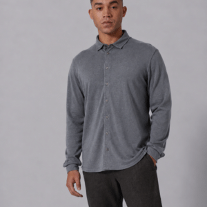 Cămașă bărbați din slub jersey de cânepă și bumbac organic, croi slim, culoarea Gri ardezie