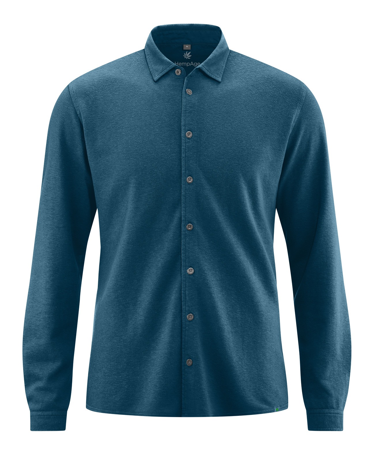 Cămașă bărbați din slub jersey de cânepă și bumbac organic, croi slim – HempAge 4 Cămașă bărbați din slub jersey de cânepă și bumbac organic, croi slim, culoarea Albastru petrol