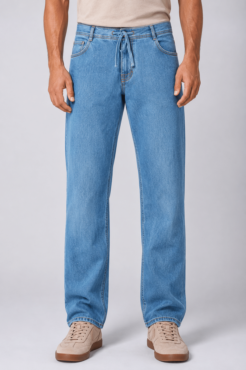 Pantaloni bărbați cu 5 buzunare și croi drept din cânepă și bumbac organic, culoarea Albastru deschis