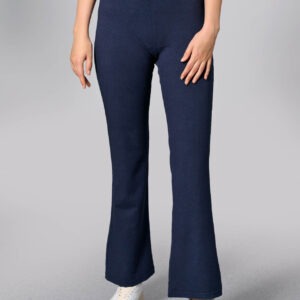 Pantaloni evazați damă din jerseu de cânepă și bumbac organic, culoarea Bleumarin