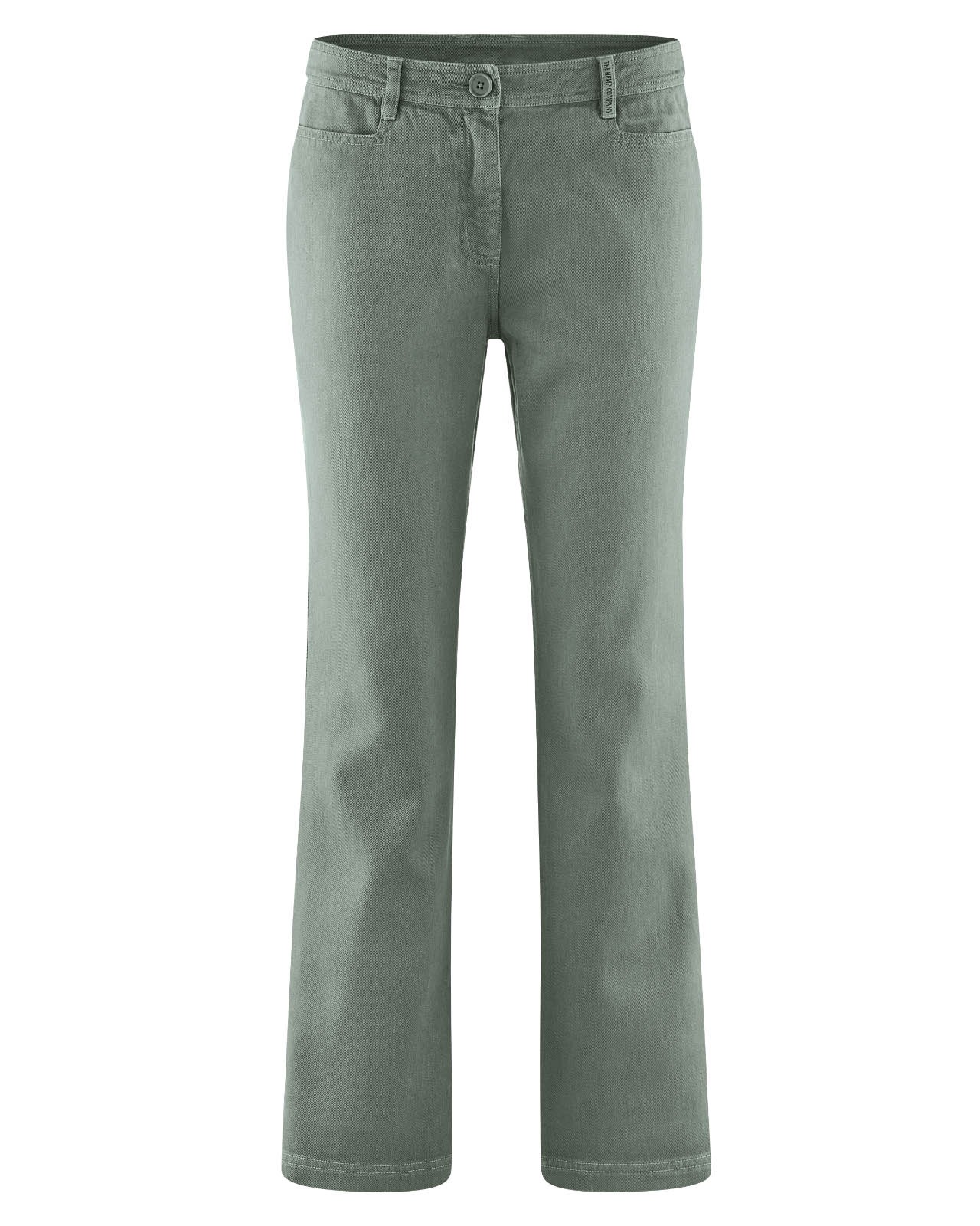 Pantaloni evazați damă din cânepă și bumbac organic – HempAge 4 Pantaloni evazați damă din cânepă și bumbac organic, culoarea Cimbru