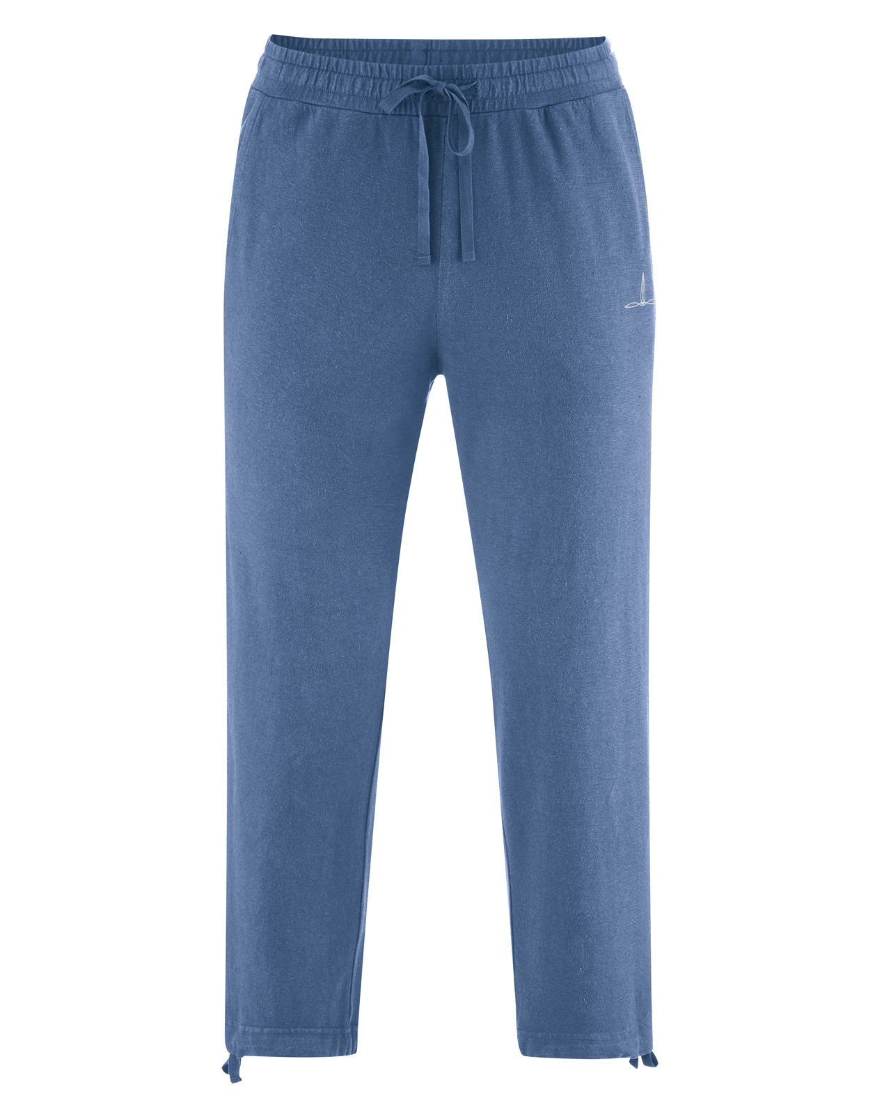 Pantaloni de Yoga 7/8 pentru Bărbați din Cânepă și Bumbac Organic 3 Pantaloni de Yoga 7/8 pentru Bărbați din Cânepă și Bumbac Organic – Afine – vedere purtat / detaliu