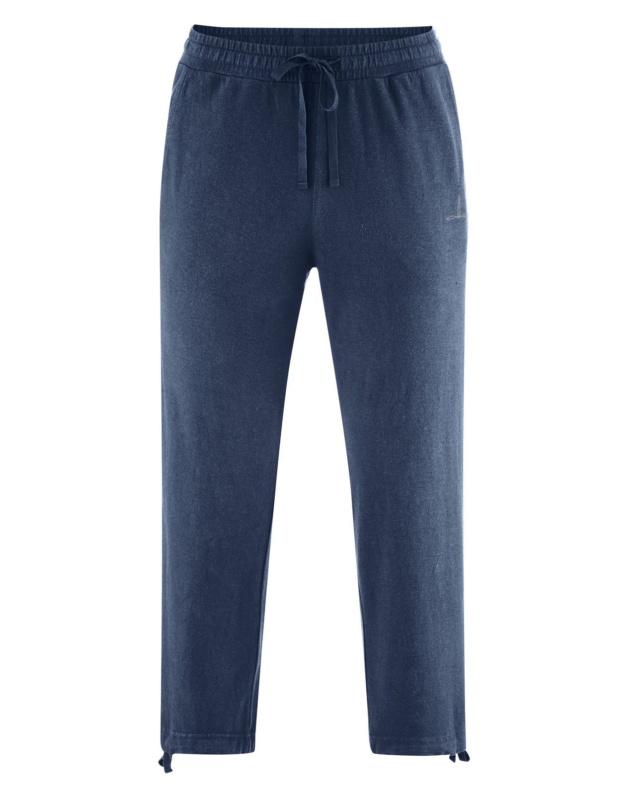Pantaloni de Yoga 7/8 pentru Bărbați din Cânepă și Bumbac Organic 4 Pantaloni de Yoga 7/8 pentru Bărbați din Cânepă și Bumbac Organic – Bleumarin – vedere purtat / detaliu