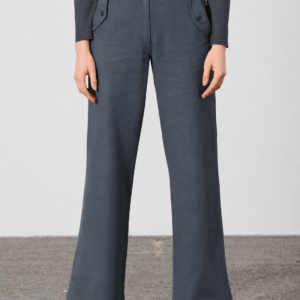 Pantaloni Palazzo cu Talie Înaltă din Cânepă și Bumbac Organic – Gri-albastru închis – vedere față / produs